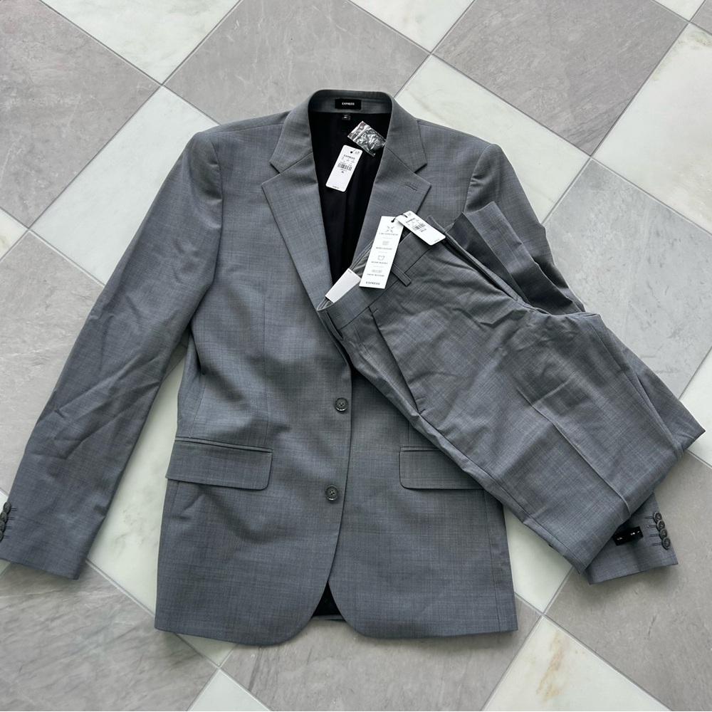 EXPRESS Mens Slim Gray Wool-Blend Modern Tech Suit Jacket